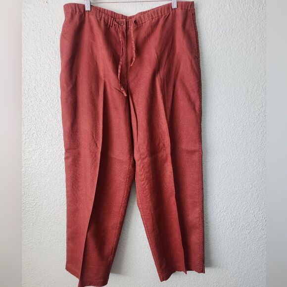 My Weekend Clothes Linen Wide Leg Pants with Relaxed Fit Orange Rust - Picture 1 of 12